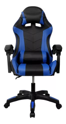 Cadeira Escritório Gamer Ergonômica Reclinável C Massageador Cor Preto/Azul