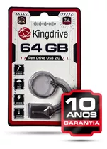 Pen Drive 64gb 2.0 Com Chaveiro Metal Kingdrive Com Garantia