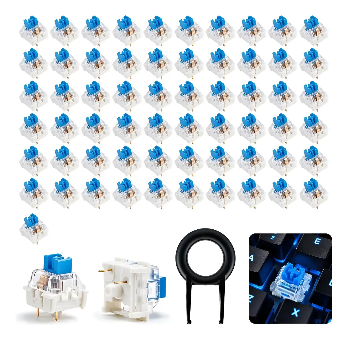 Set De 62 Piezas De Switches Mecánicos Clicky Para Teclado Eje Azul