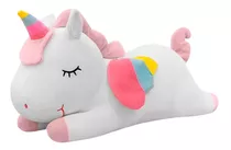 Unicornio De Peluche Acostado Con Alas Arcoiris Chico 42 Cm Color Blanco