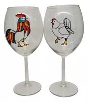 Copas De Vino Pintadas Mano De Gallo Y Gallina, Juego D...