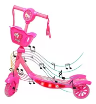 Patinete Musical Infantil 3 Rodas Princesa Cesta Luzes