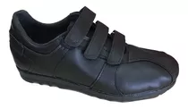 Zapato Zapatillas Cuero Negro Con Abrojo Hombre 