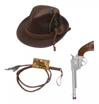 Combo Kit Disfraz Indiana Jones Pistola + Gorro + Latigo
