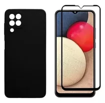 Kit Capa Aveludada Preta Para Galaxy A22 4g + Pelicula 3d