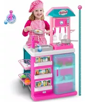 Kit Cozinha Brinquedo Infantil Gourmet Sai Agua Cor Rosa