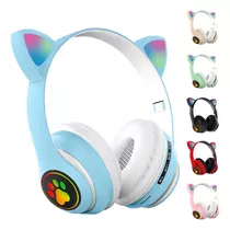 Fone Gatinho Bluetooth Gatinho Led Infantil Adulto Gamer Cor Azul-celeste