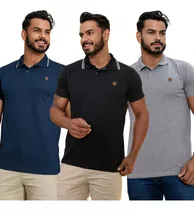 Kit 3 Camisa Gola Polo Masculina Algodão Camiseta G1 G2 G3