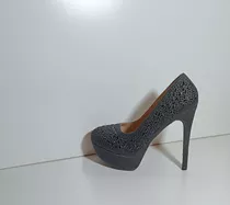 Zapato Negro Con Piedras Taco Aguja De 15 Cm Talle  38,40