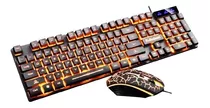 Kit Teclado Y Mouse Usb Gamer Con Luces Naranja Snake Km320