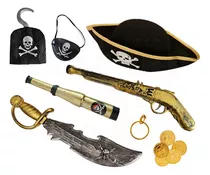 Disfraz Pirata Jack Caribe Sombrero Gancho Espada Parche Mar