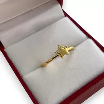 Anillo Estrella Plata 925 Italiana Baño Oro Cristales Mujer