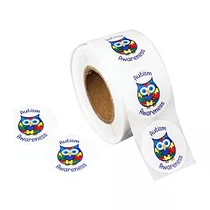 Autism Awareness Owl Stickers Roll Of Aspergers Auti...