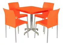 Mesa Con Sillas Para Restaurante Bar Cafetería Cocina Ec75vi Color Naranja