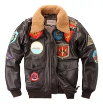 K 2022 Chaqueta De Cuero Top Gun Pilot Marrón Oscuro Hombre