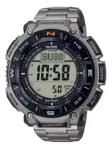 Reloj De Pulsera Casio Pro Trek Prg-340 De Cuerpo Color Gris, Digital, Fondo Gris, Con Correa De Titanio Color Gris, Dial Negro, Minutero/segundero Negro, Bisel Color Negro Y Desplegable