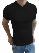 Camiseta Slim Básica Masculina Com Capuz Manga Curta 