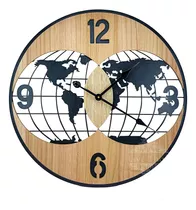 Reloj Analogico 60 Cm Mapa Mundo Doble Esfera Deco Hogar