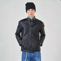 Campera Eco Cuero Hombre Moto Biker Entallada Slim Fit