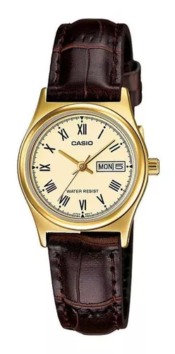 Rel Gio Casio Feminino Ltp V Gl Bu Dourado Couro Marrom Mercadolivre