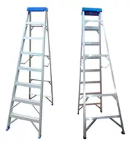 Escalera Tijera Ascenso De 7 Pasos De Aluminio Multifunción Color Plateado