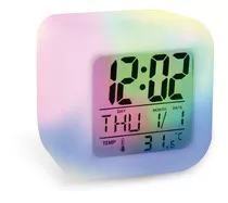 Reloj Digital Cubo Luces Led Alarma Despertador Temperatura Color Blanco