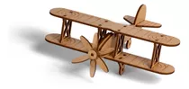 Quebra Cabeça Brinquedo 3d Madeira Mdf Avião Biplano + Cola