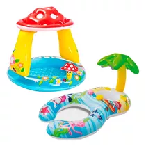 Piscina Inflavel Cogumelo + Boia Mamãe Bebe Com Toldo Promo