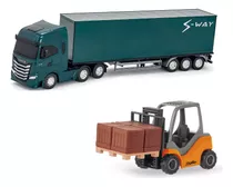 Caminhão Brinquedo Miniatura S-way Bau Kit Com Empilhadeira