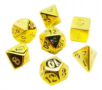 Conjunto Dados Rpg Mesa C/7 Dourado Metalizado + Bolsinha