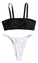 Bikini Básico Negro Con Blanco Talla L