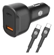 Cargador De Auto Jd C-49 Negro Doble Puerto + Cable Usb C A Usb C 12v 1.5a 60w Carga Rapida 