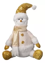 Boneco De Neve Sentado Dourado Decoração De Natal 