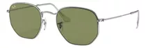 Anteojos De Sol Ray-ban I-shape Hexagonal Standard Con Marco De Metal Color Polished Silver, Lente Light Green De Cristal Clásica, Varilla Polished Silver De Metal - Rb3548