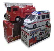 Caminhão Bombeiro E Ambulância Brinquedo Infantil C/ Luz Som