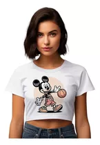 Camiseta Cropped Bco Mickey Mouse Basquete Bola Desenho
