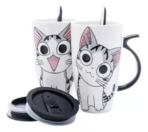 Tazon Con Tapa 600ml Gatito Mug Ceramica Taza Gato