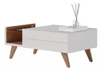 Mesa De Living 1 Cajon Rieles Metalicos Estante De Vidrio Color Blanco