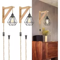 Frideko Wood Plug In Wall Sconces Set Of Two, Hanging L...