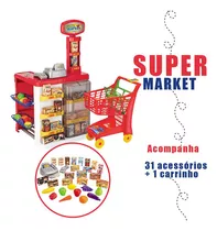 Mercadinho Supermercado Infantil Carrinho Caixa Registradora Cor Vermelho