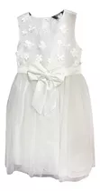 Vestido De Gasa Blanco Con Flores Para Niña