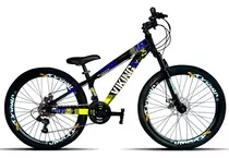 Mountain Bike Vikingx Tuff 25 Aro 26 13.5  21v Freios De Disco Mecânico Câmbios Shimano Tourney Cor Preto/azul/amarelo/branco