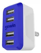 Multi Cargador De Pared Gowin Carga Rápida 4 Puertos Usb Color Azul-53-4