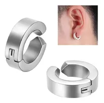 Aros Aretes Hombres Clip Falso Circulares Acero 2pack