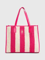 Bolso Tote De Croché A Rayas Rosa Tommy Hilfiger De Mujer