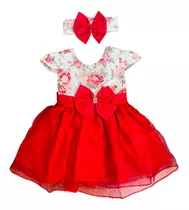 Vestido Menina Natal Festa Bebe Rodado Laço Tule Rn A 4 Anos