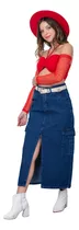 Pollera Falda Jeans Midi Larga Cargo Con Tajo Mujer 36 Al 48