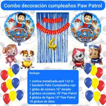 Combo Decoración Cumpleaños Globos Paw Patrol Chase Marshall