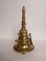 Incensario Antiguo Lámpara Aceite Pagoda Tibetana Bronce 