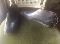 Zapato Botita Lluvia Mujer N38 Cuero Negro Cordón Por Detrás